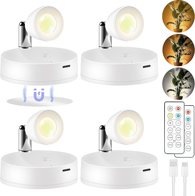 Rechargeable Wireless Indoor Spotlight Set – 4 Lights & 2 Remotes with Magnetic Mount