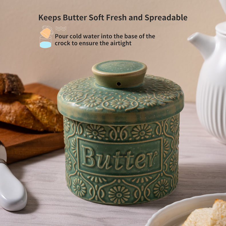 Vintage Embossed Butter Crock