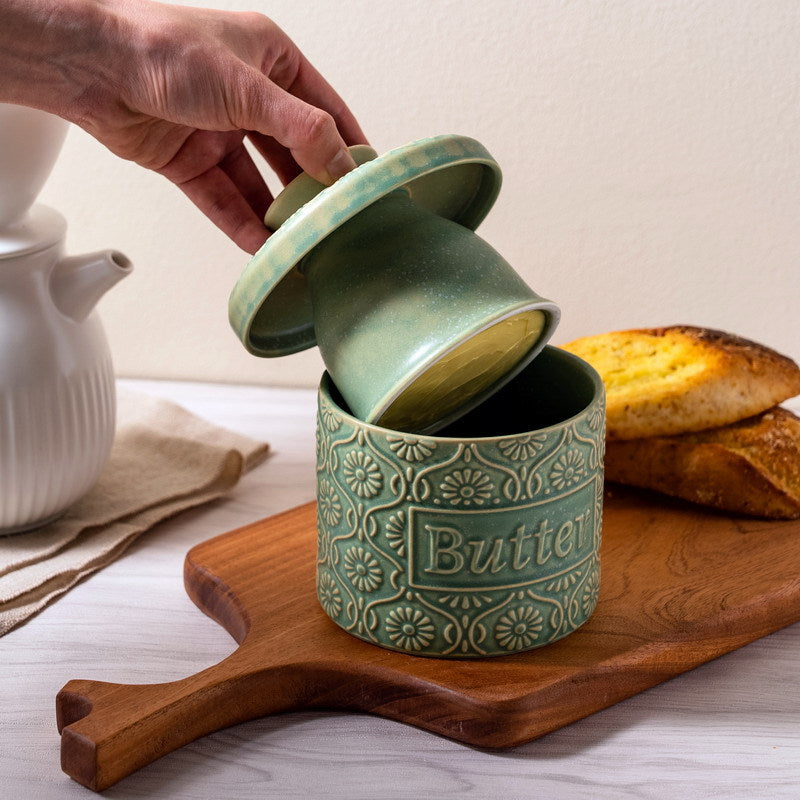 Vintage Embossed Butter Crock