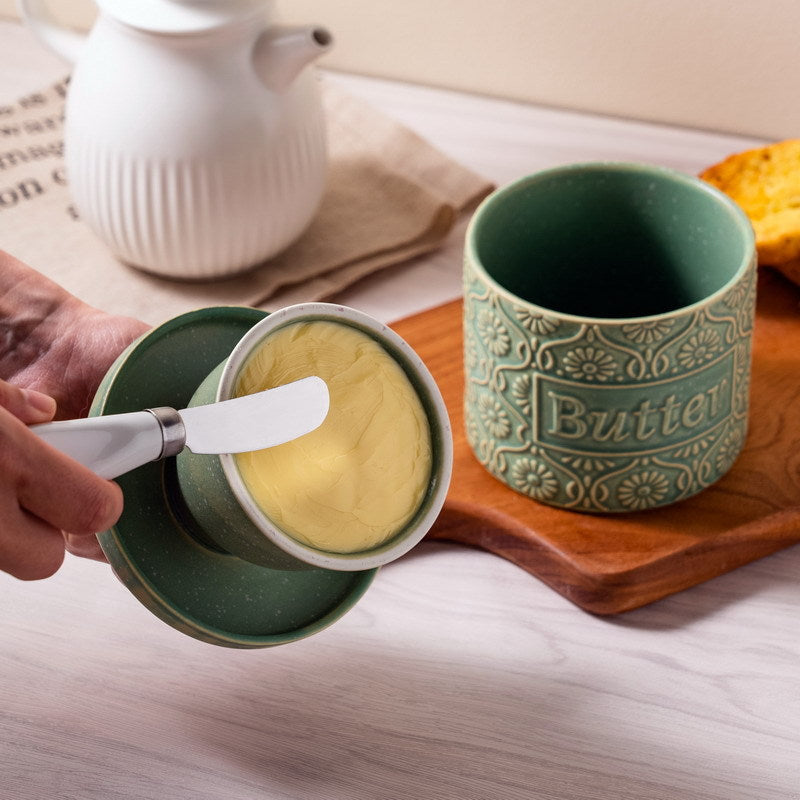 Vintage Embossed Butter Crock